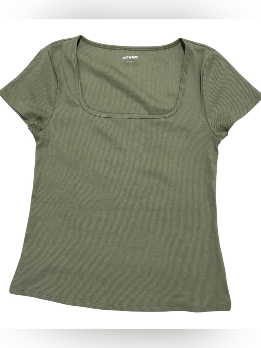 🤎NWOT Old Navy Women’s Olive Green Ribbed Square Neck Short Sleeve Tee | L